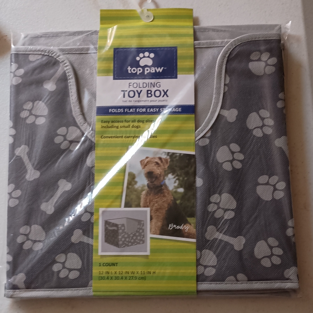 Top Paw Gray Toy Box with Bone and Paw Design
